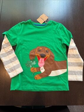 Boden Green Long-Sleeve Tee with Dachshund Appliqué